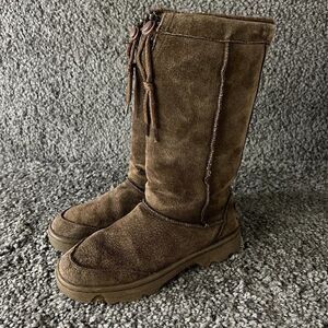 Skechers Suede Tall Boots Womens 7 Chocolate Brown Mid Calf Faux Fur Lined